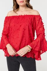 Textured Semi Sheer Bardot Blouse