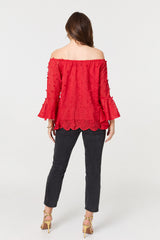 Textured Semi Sheer Bardot Blouse