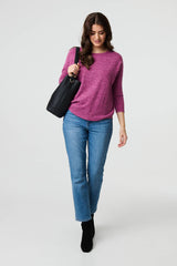 Relaxed Boat Neck 3/4 Sleeve Top