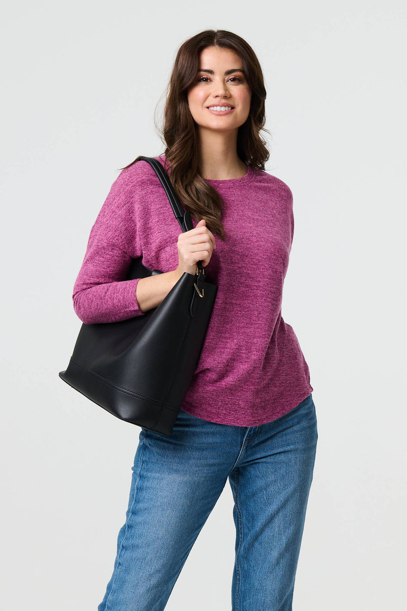 Relaxed Boat Neck 3/4 Sleeve Top
