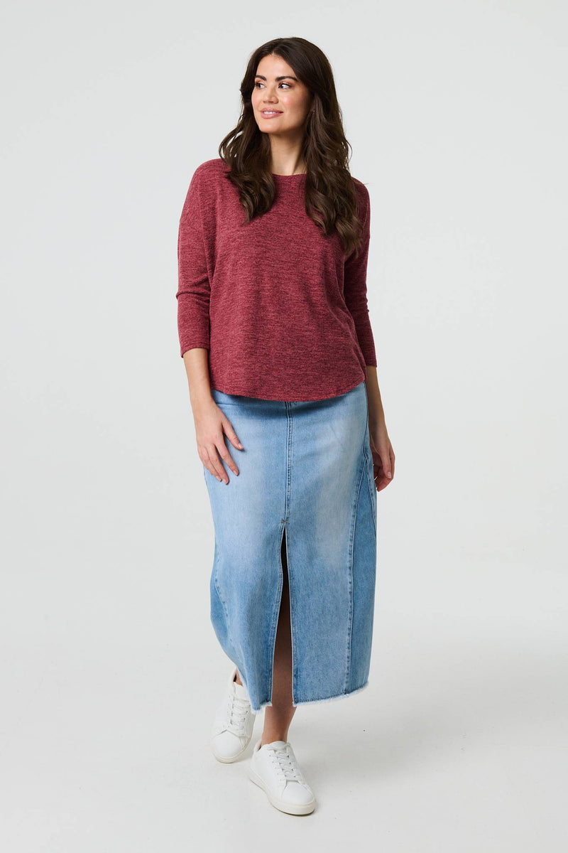 Relaxed Boat Neck 3/4 Sleeve Top