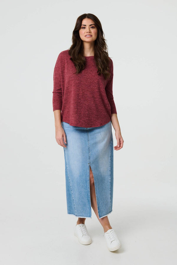Relaxed Boat Neck 3/4 Sleeve Top
