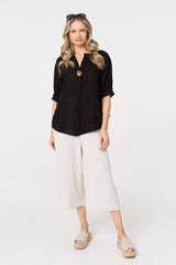 Button Detail 1/2 Sleeve V-Neck Blouse