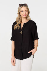 Button Detail 1/2 Sleeve V-Neck Blouse
