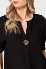 Button Detail 1/2 Sleeve V-Neck Blouse