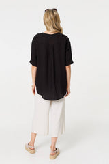 Button Detail 1/2 Sleeve V-Neck Blouse