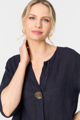 Button Detail 1/2 Sleeve V-Neck Blouse