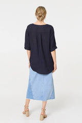 Button Detail 1/2 Sleeve V-Neck Blouse