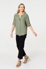 Button Detail 1/2 Sleeve V-Neck Blouse