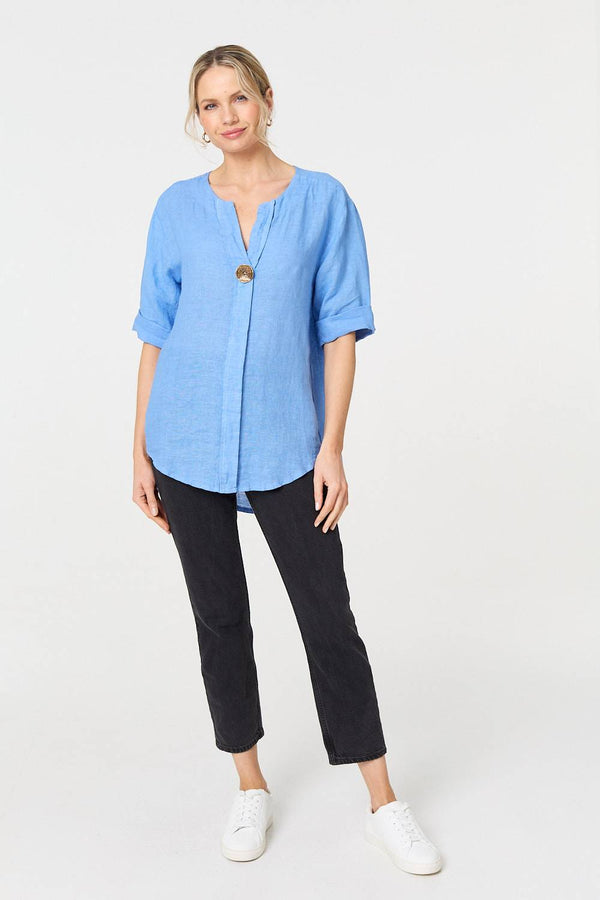 Button Detail 1/2 Sleeve V-Neck Blouse