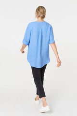 Button Detail 1/2 Sleeve V-Neck Blouse
