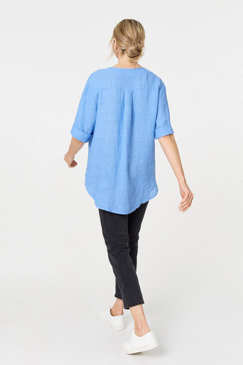 Button Detail 1/2 Sleeve V-Neck Blouse