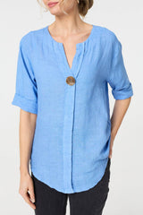 Button Detail 1/2 Sleeve V-Neck Blouse
