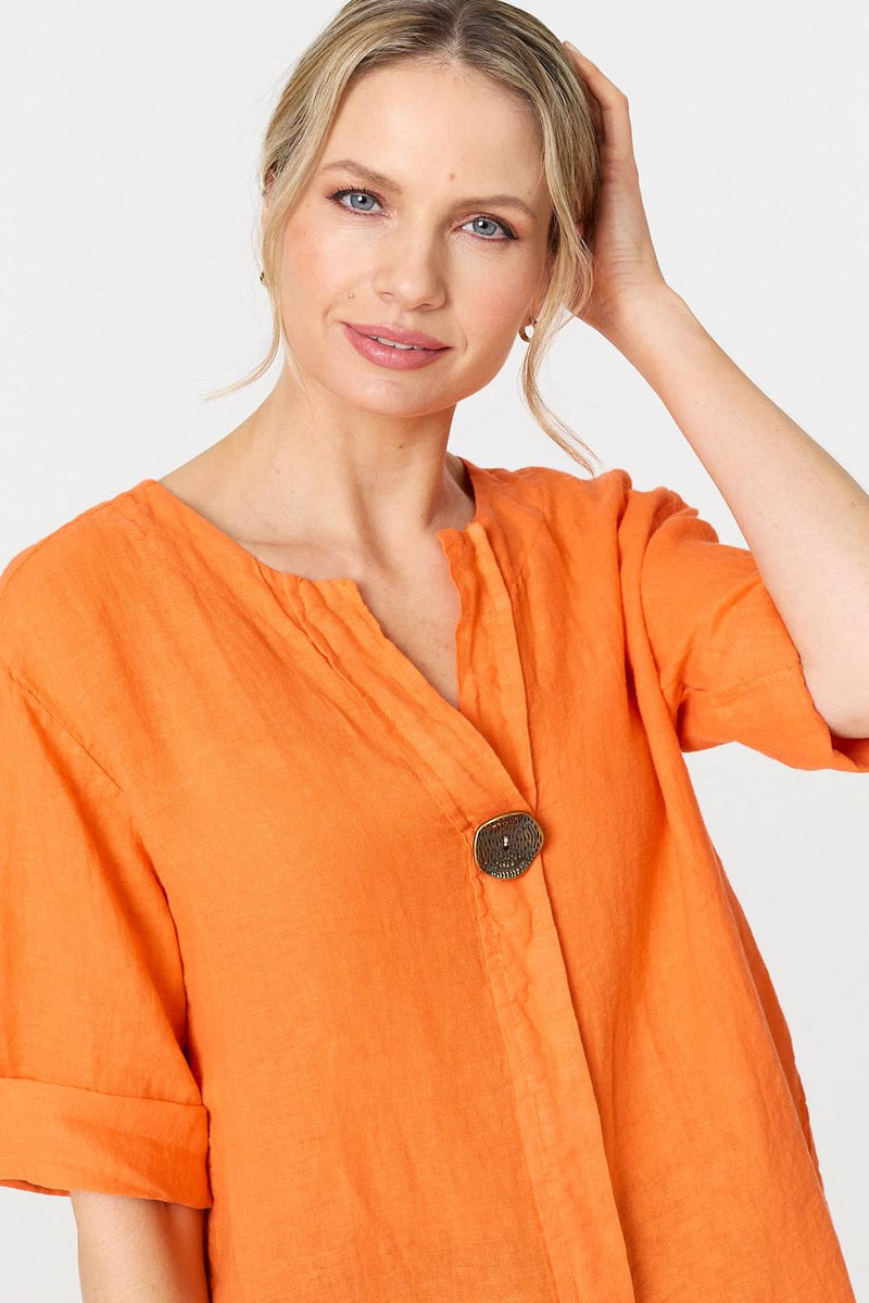 Button Detail 1/2 Sleeve V-Neck Blouse