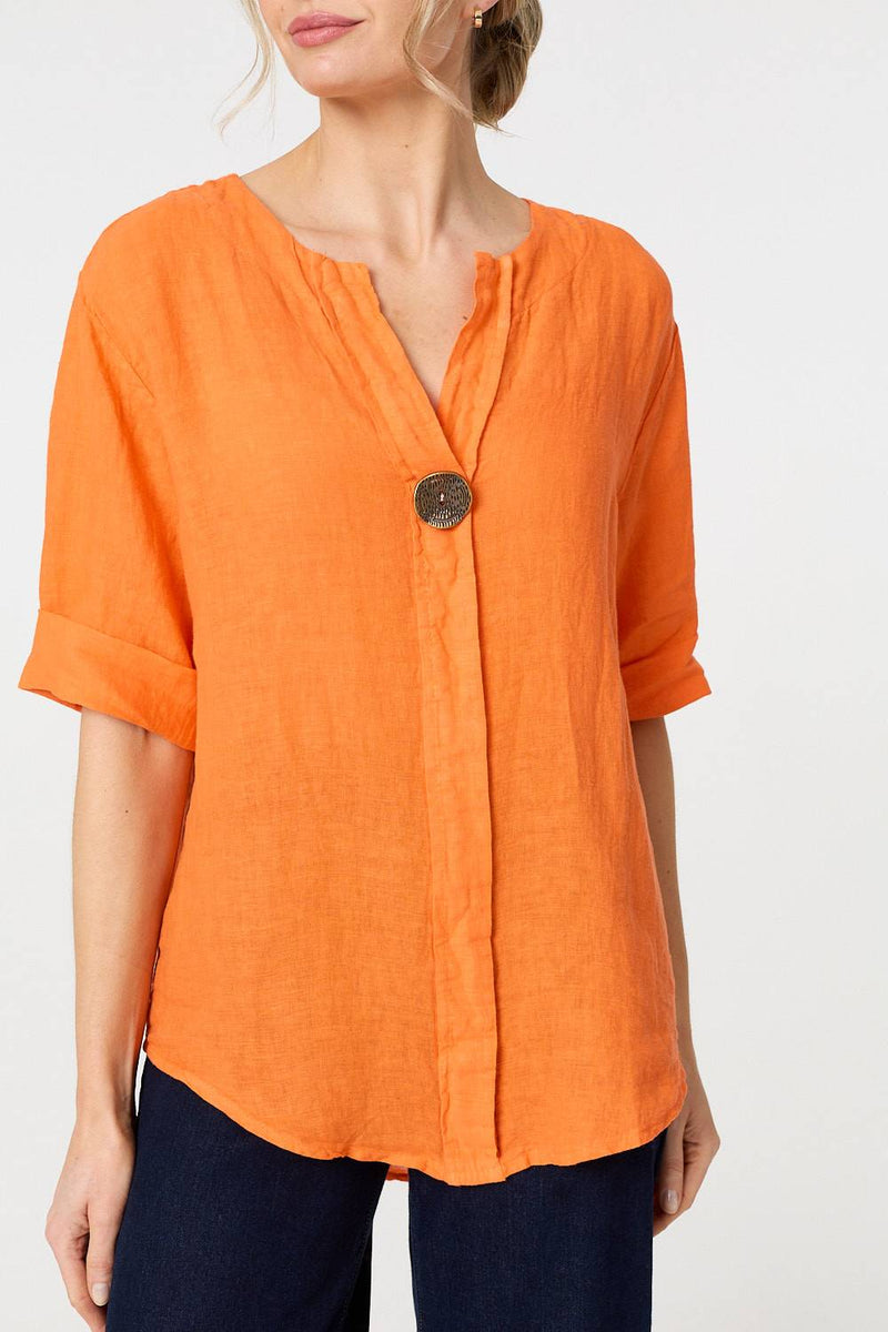Button Detail 1/2 Sleeve V-Neck Blouse