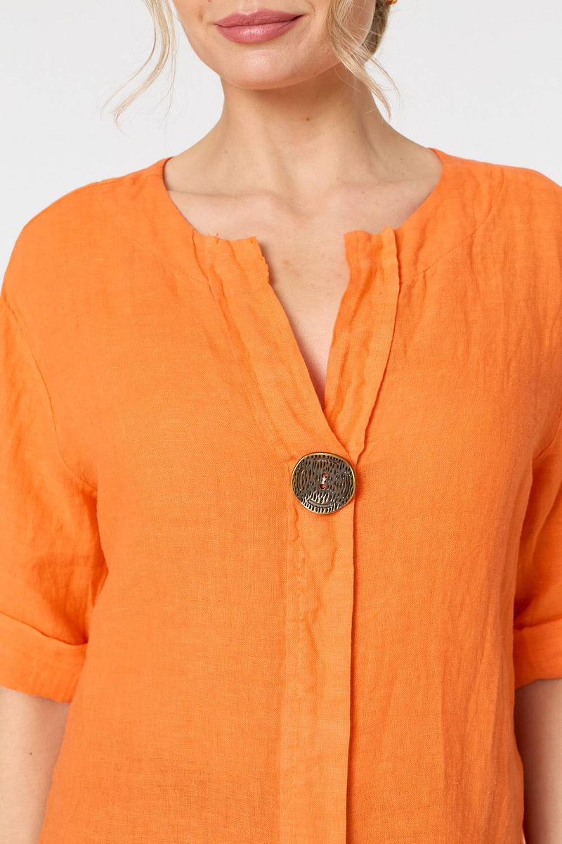 Button Detail 1/2 Sleeve V-Neck Blouse