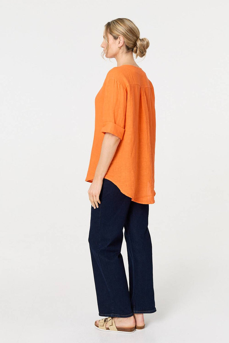 Button Detail 1/2 Sleeve V-Neck Blouse