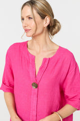 Button Detail 1/2 Sleeve V-Neck Blouse