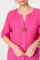 Button Detail 1/2 Sleeve V-Neck Blouse