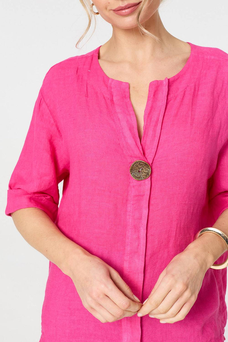 Button Detail 1/2 Sleeve V-Neck Blouse