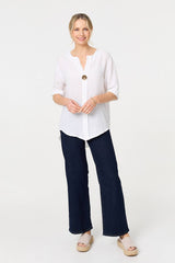 Button Detail 1/2 Sleeve V-Neck Blouse