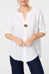 Button Detail 1/2 Sleeve V-Neck Blouse