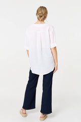 Button Detail 1/2 Sleeve V-Neck Blouse