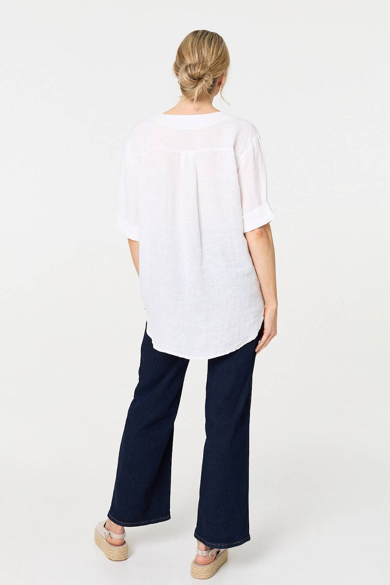 Button Detail 1/2 Sleeve V-Neck Blouse
