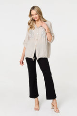 Sequin Detail 3/4 Turn-Up Sleeve Shirt