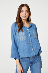 Sequin Detail 3/4 Turn-Up Sleeve Shirt