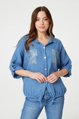 Sequin Detail 3/4 Turn-Up Sleeve Shirt