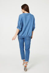 Sequin Detail 3/4 Turn-Up Sleeve Shirt