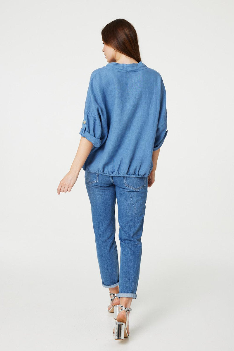 Sequin Detail 3/4 Turn-Up Sleeve Shirt
