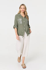 Sequin Detail 3/4 Turn-Up Sleeve Shirt