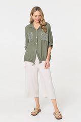 Sequin Detail 3/4 Turn-Up Sleeve Shirt