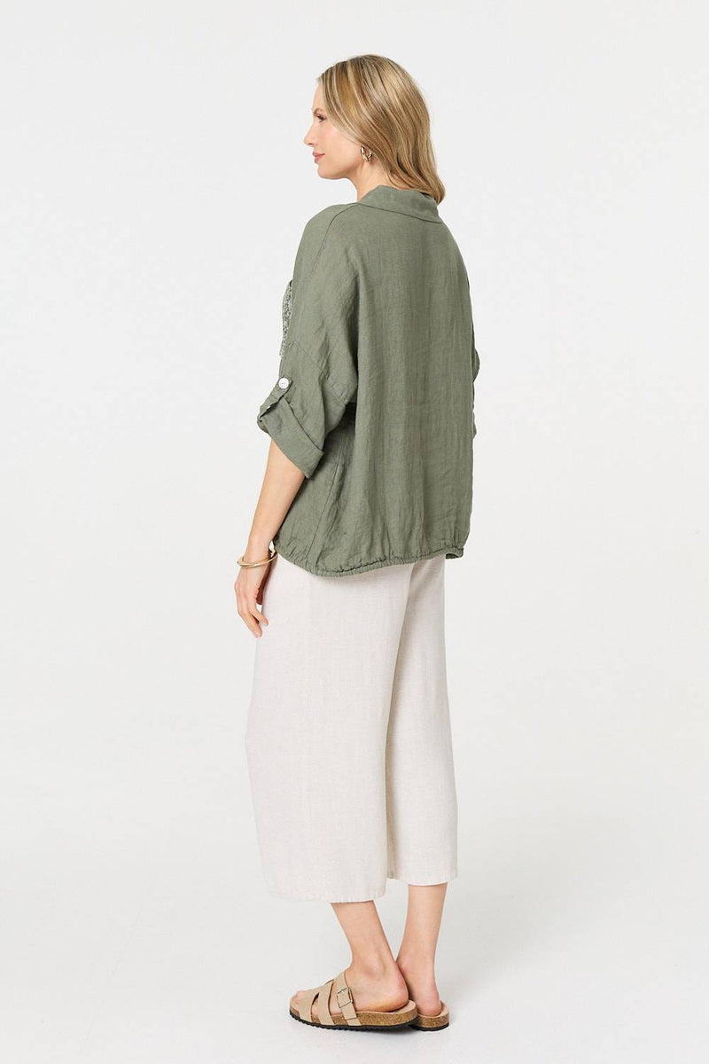 Sequin Detail 3/4 Turn-Up Sleeve Shirt