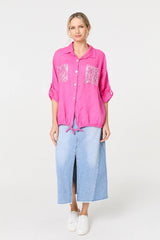 Sequin Detail 3/4 Turn-Up Sleeve Shirt