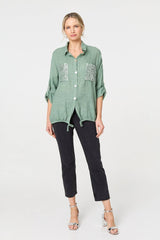 Sequin Detail 3/4 Turn-Up Sleeve Shirt