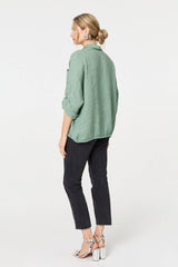 Sequin Detail 3/4 Turn-Up Sleeve Shirt
