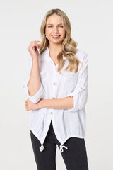 Sequin Detail 3/4 Turn-Up Sleeve Shirt