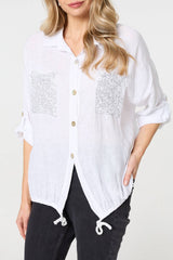 Sequin Detail 3/4 Turn-Up Sleeve Shirt