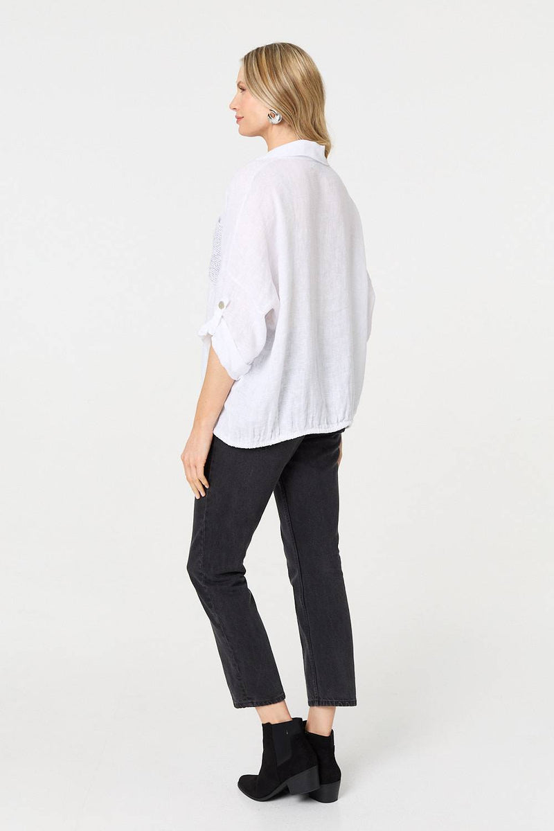Sequin Detail 3/4 Turn-Up Sleeve Shirt