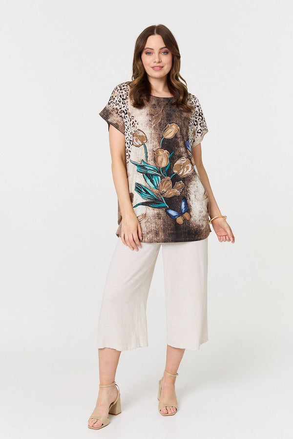 Printed Cap Sleeve Relaxed T-Shirt