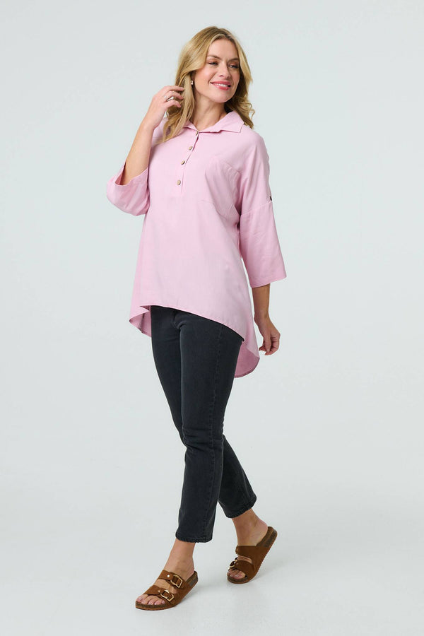 Relaxed High Low 3/4 Sleeve Shirt