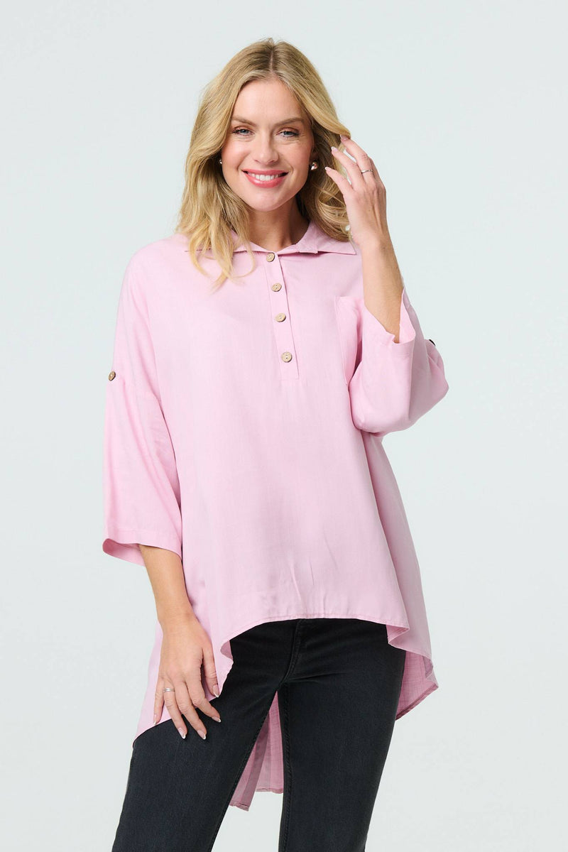 Relaxed High Low 3/4 Sleeve Shirt
