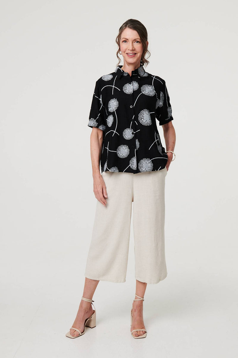 Printed 1/2 Sleeve Button-Up Shirt