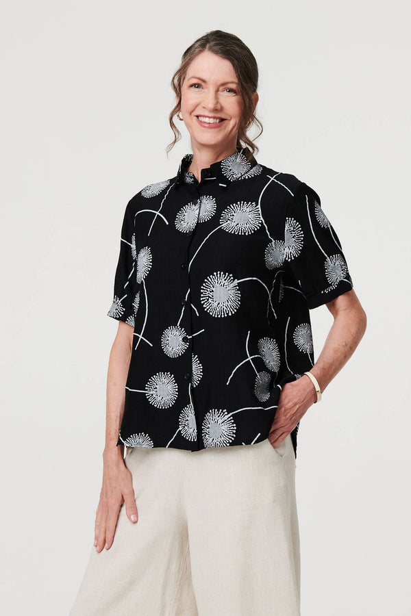Printed 1/2 Sleeve Button-Up Shirt