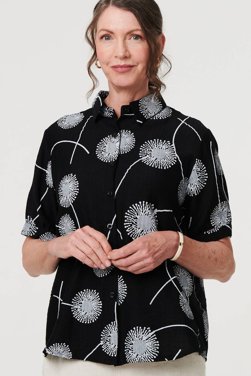 Printed 1/2 Sleeve Button-Up Shirt