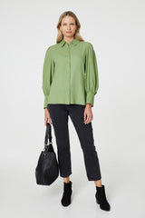 Plain Puff Sleeve Button-Up Shirt