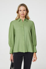 Plain Puff Sleeve Button-Up Shirt
